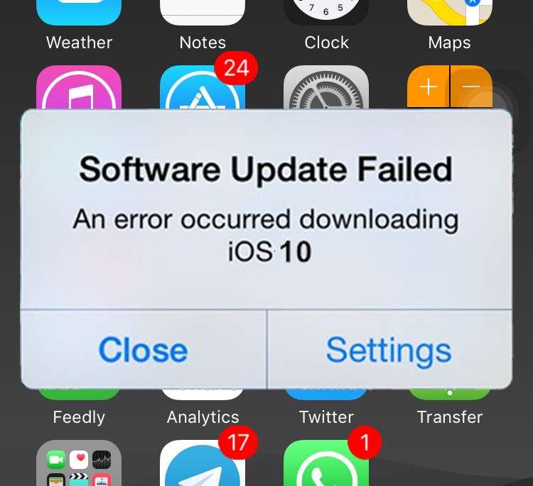 lỗi ios 10 "Software Update Failed"